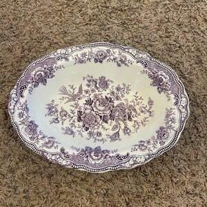 Crown Ducal Bristol Purple Mulberry Transferware Oval Bowl Platter England 10in